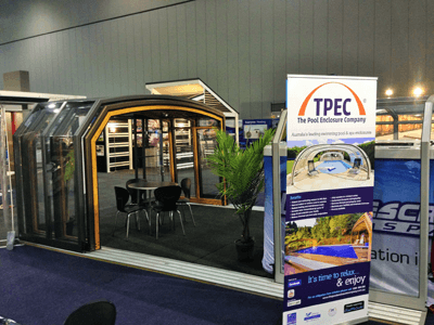 Photo of the TPEC display at the 2014 Summer SPASA Pool and SPA + Outdoor living expo